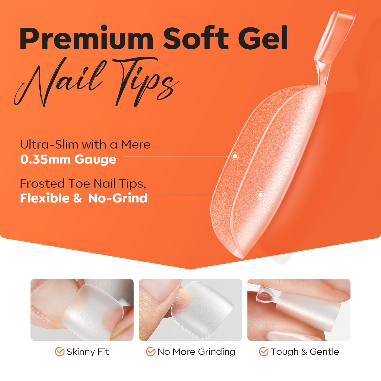 Modelones Toe Nail Tips Short Square Soft Gel Tips Squoval Fake Toe Nails Matte Full Cover Pre-shape Extension Home DIY Salon 240Pcs 15Sizes