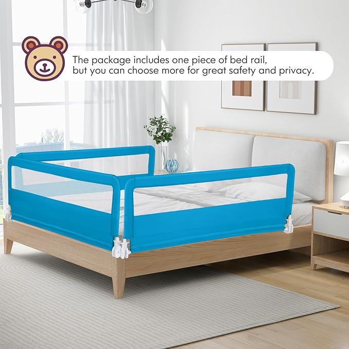 HONEY JOY Bed Rail for Toddlers, 59-in Extra Long, Portable Safety Bed Guardrail w/Double Safety Child Lock, Foldable Baby Bed Rail Guard, Fit King & Queen Full Twin Size Bed Mattress (1 Pack, Blue)