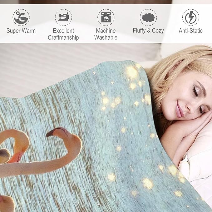 Flamingo Blanket Flamingo Gifts for Girls Boys Woman Kids Lover Ocean Coastal Throw Blankets Soft Blanket Warm Fleece Flannel Plush Blankets for Bed Sofa Couch 40"x50"