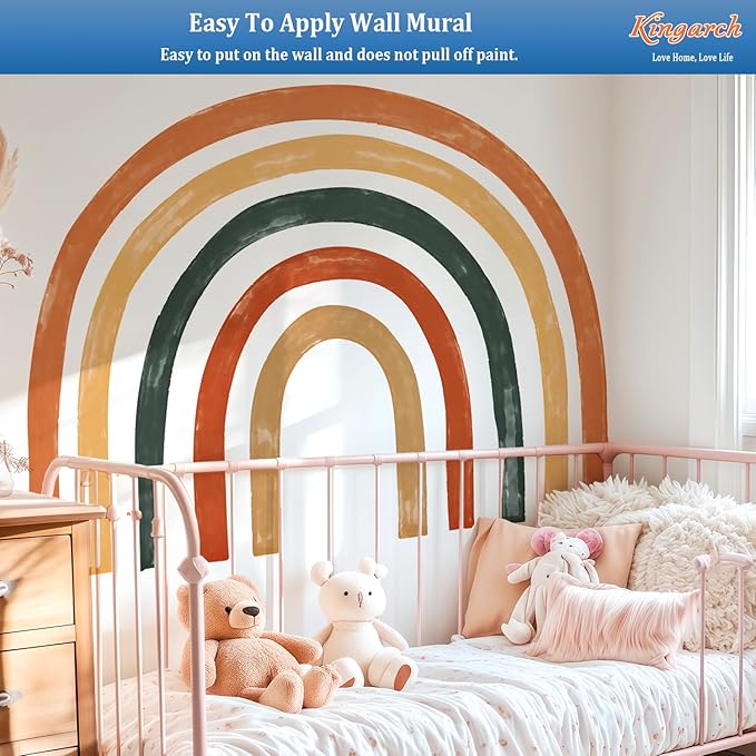 Large Boho Rainbow Wall Decals, Colorful Peel and Stick Fabric Nursery Wall Decor, Removable Home Room Wall Decor Murals Stickers for Kids Girls Toddler Bedroom Living Room Playroom
