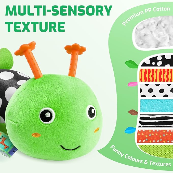 Sumobaby Baby Toys 0-6 6-12 Months, Music Caterpillar Plush Toy with Baby Mirror, Pull String&Crinkle Rattle,Infant Teething Toys,Tummy Time for 0-3-6-12 Month Boys Girls Newborn Gifts (Green-Leaf)