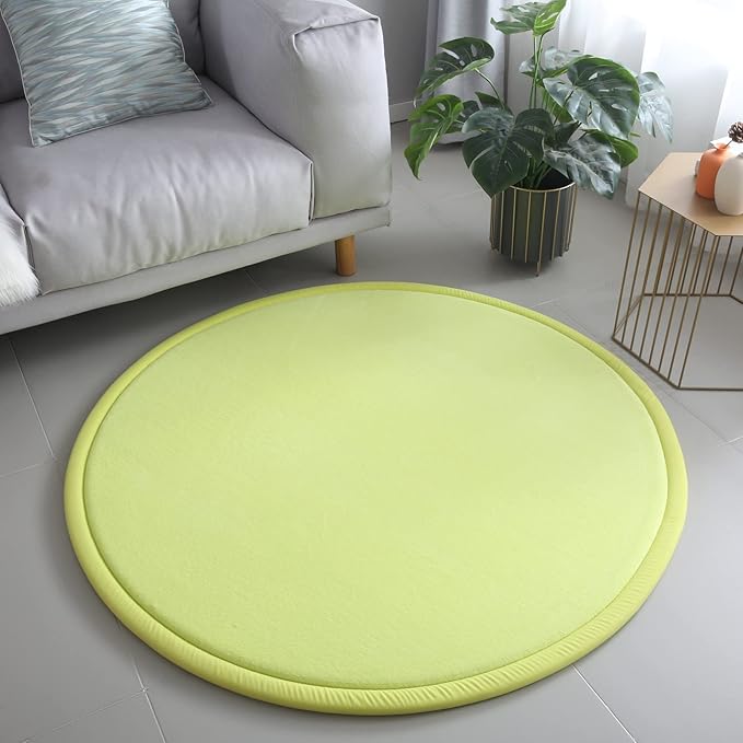 Loartee Thick Kids Round Rug - Coral Velvet Area Rugs, Memory Foam Circular Carpet for Nursery Playroom Home Decor Dormitory, Diameter 71 inch, Apple Green