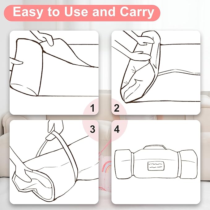 Viviland Toddler Nap Mat with Pillow and Minky Dot Blanket, Large Thick Rolled Sleeping/Slumber Bags, Kids Girls Sleeping Mat for Preschool, Daycare, Kindergarten, Travel Camping- Pink Rainbow