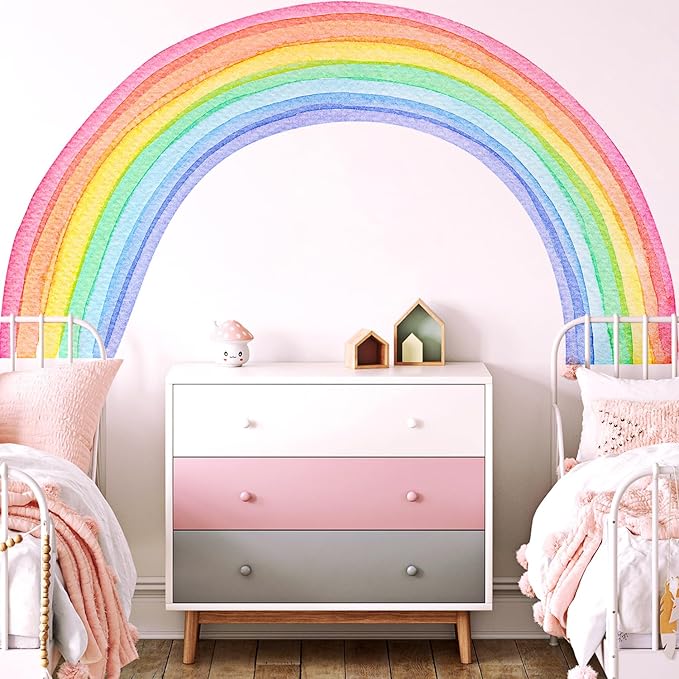 Large Watercolor Rainbow Wall Decals, Colorful Peel and Stick Vinyl Nursery Wall Decor, Removable Home Room Wall Decor Murals Stickers for Kids Girls Toddler Bedroom Living Room Playroom