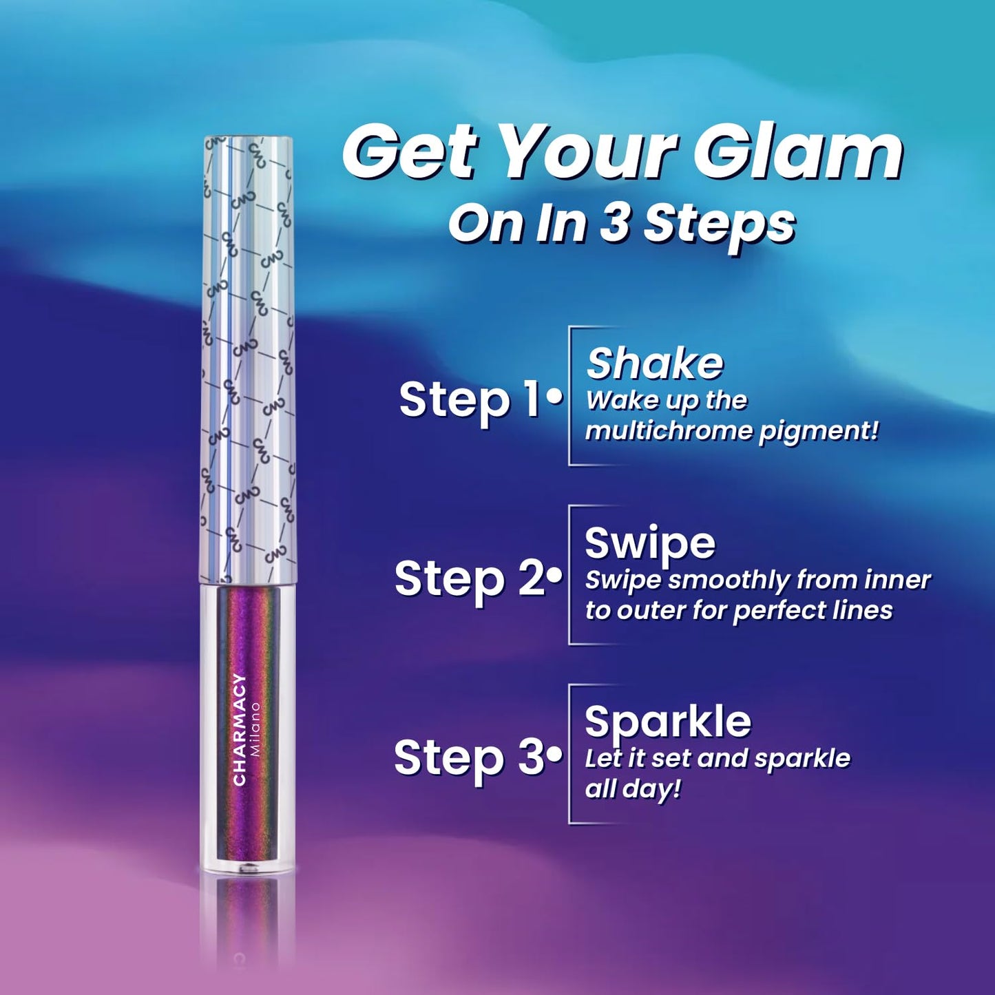 CHARMACY Chameleon Glitter Liquid Eyeliner, Metallic Shade Color Shift Eye Liner, Highly Pigmented, 24H Long-Lasting, Waterproof and Anti-Smudge, Ultra-Fine Tip, PURPLE GOLD INDIGO 904