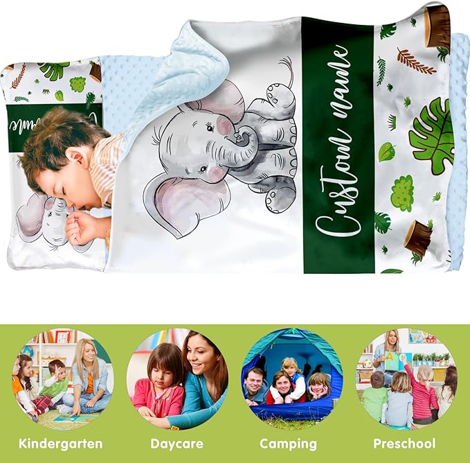 Personalized Toddler Nap Mats for Preschool, Custom Name Kids Sleeping Bag for Daycare, Roll Up Sleeping Mat with Removable Pillow and Soft Dot Minky Blanke for Boys Camping Travel