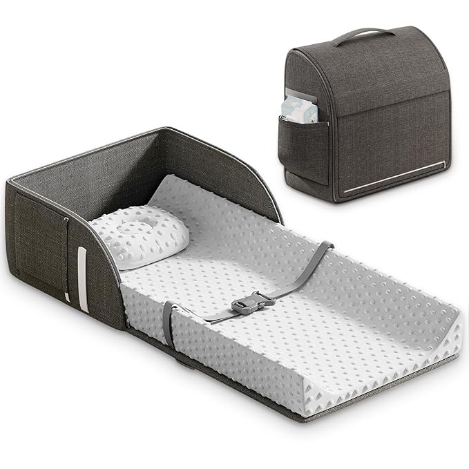 Portable Baby Diaper Changing Pad Foam Contoured Changing Table Pad with Soft Non-Slip Cover and Headrest Waterproof Diaper Bag for Dresser, Changing Table Topper Travel Outdoor