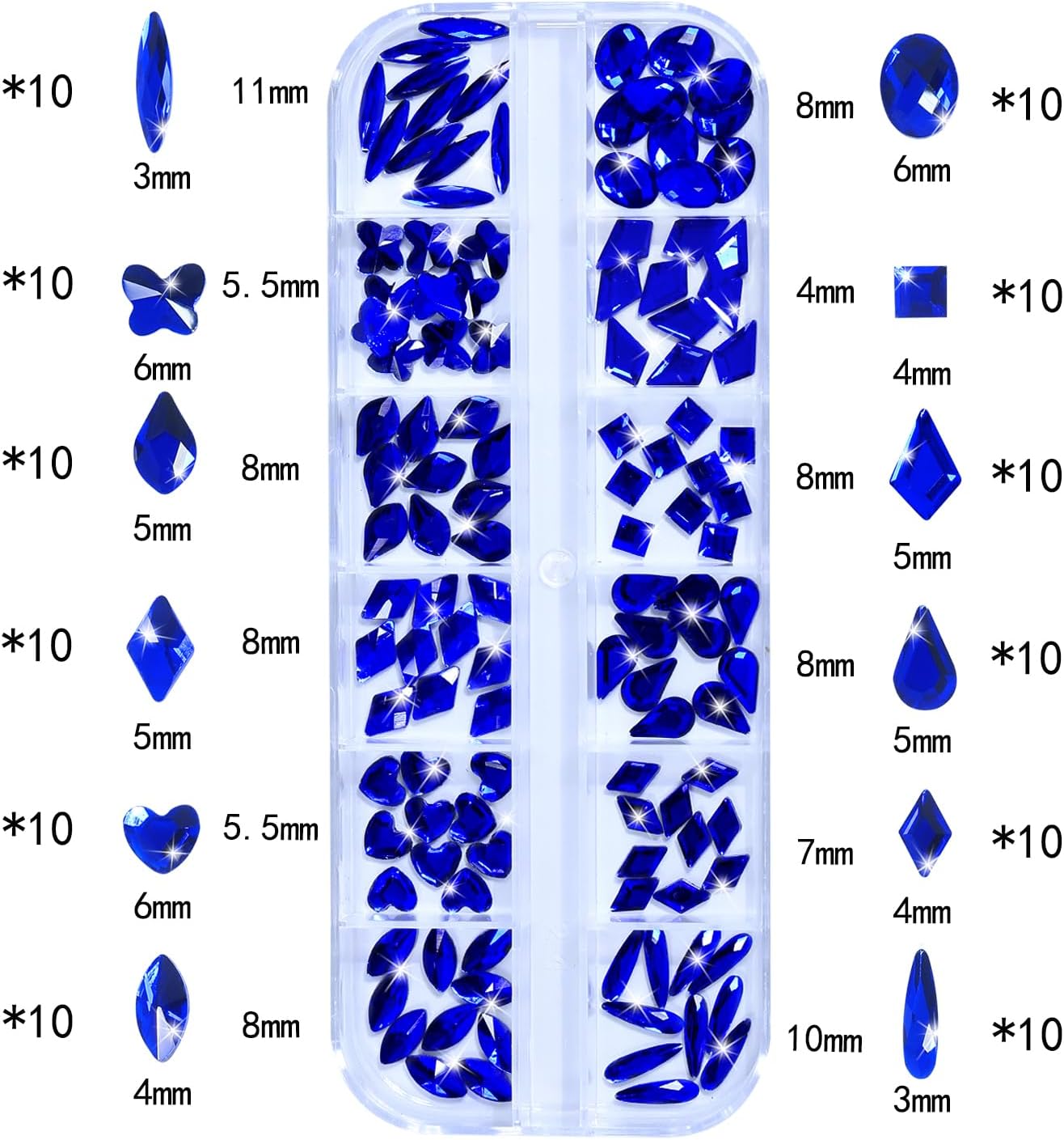 Nail Rhinestones - 3D Multi Shape Size, Flat Back, Crystals Manicure Rhinestones Charms, Blue Nail Gems, with Kit, for Nail Art, Bedazzling Acrylic Nails, DIY Decor