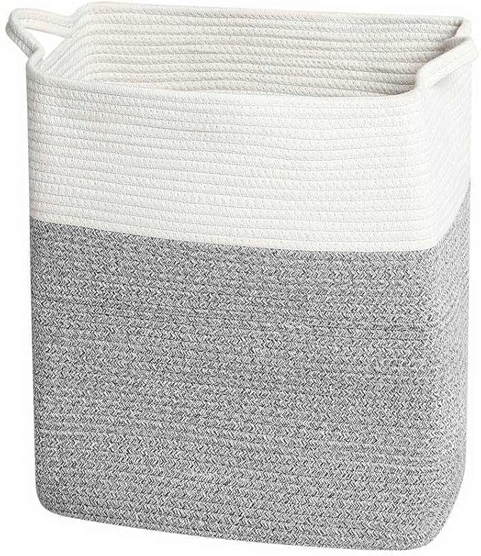 Tall Laundry Basket With Handles,Woven Cotton Rope Big Laundry Hamper Sorters,Versatile Storage for Dirty Clothes,Baby Toys,and Blankets in Bathroom, Nursery,and Living Room (Silver Gray, 50L)