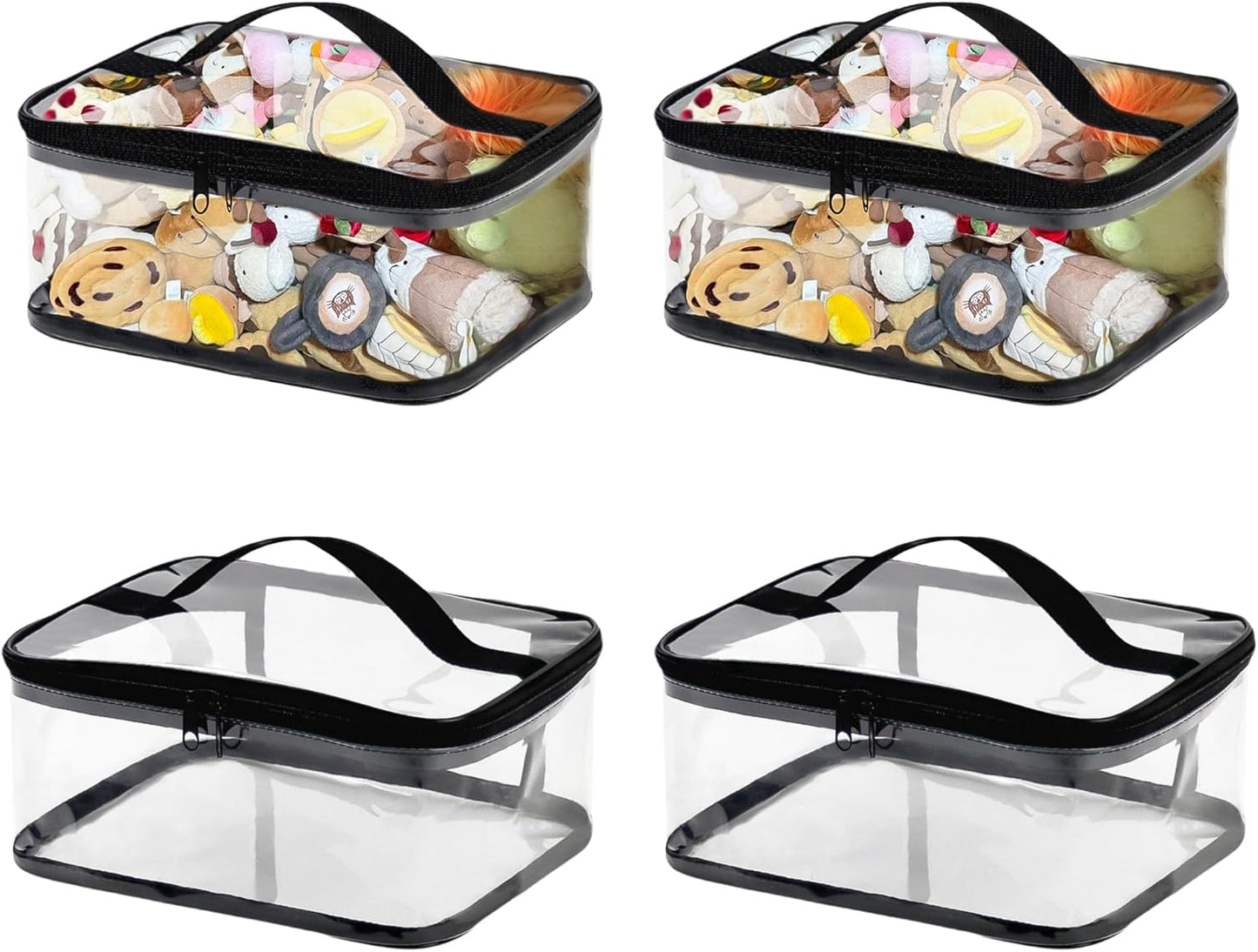 Transparent PVC Storage Bags with Reinforced Handles & Double Zipper - Waterproof Organizer Pouches for Toys, Travel Toiletries, Makeup, Crafts (9.4x6.7x4.3 Inch) 4 Pack