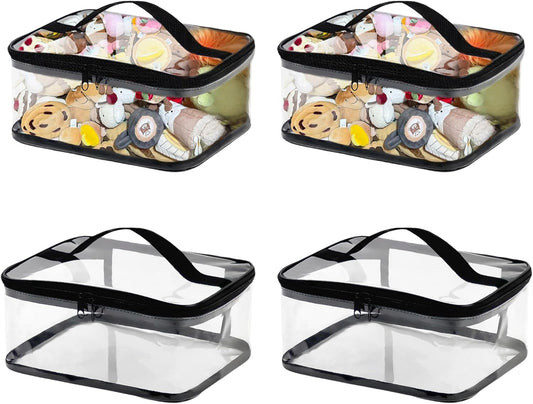 Transparent PVC Storage Bags with Reinforced Handles & Double Zipper - Waterproof Organizer Pouches for Toys, Travel Toiletries, Makeup, Crafts (9.4x6.7x4.3 Inch) 4 Pack
