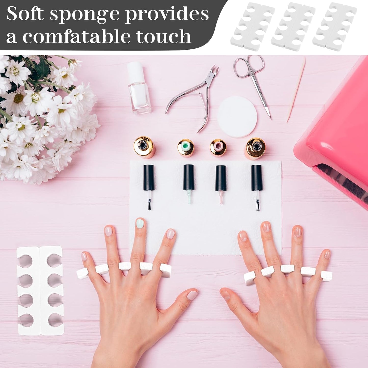 LemonRoad 300 Pcs (150 Pairs) Sponge Toe Separator Pedicure Finger Separator Tool Toe Divider Spacer Soft for Polishing Pedicure Manicure Coating Gel Painting Nail Beauty Accessory (White)