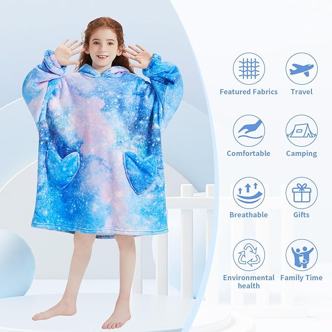 Fiosnow Galaxy Blanket Hoodies for Kids 6-13YR Oversize Wearable Blanket Hoodies for Boys Girls Teens