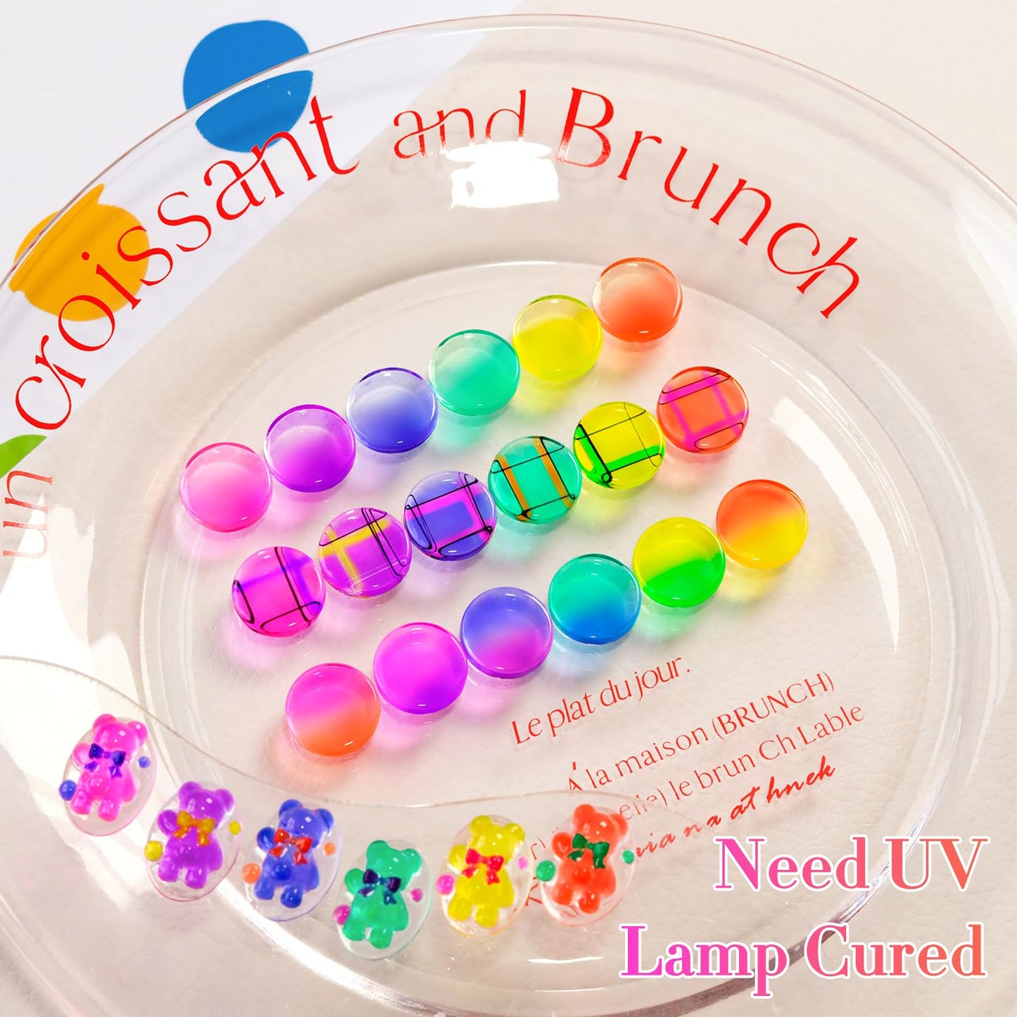 Double Rhythm 6 Pcs 15 ML Gel Polish Set Same Color Same Bottle Soak Off Jelly Neon Gel Polish Kit Nail Art Manicure Salon DIY at Home (Pink Purple Blue Green Yellow Green-T6-50)