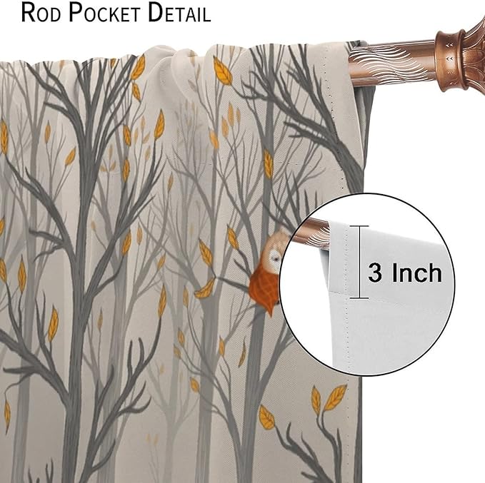 Kids Woodland Animal Window Curtains, Autumn Forest Hedgehog Rabbits Squirrel Fox Birds Blackout Rod Pocket Window Treatments Drapes for Boys Girls Bedroom 63x63in