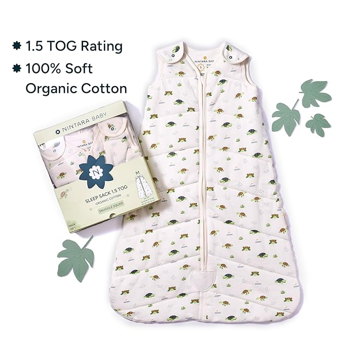 1.5 TOG Sleep Sack - Premium Organic Cotton, Soft, Breathable, Wearable Blanket for Newborns, Infants & Toddlers (6-12 Months), Unisex Baby Sleeping Bag, Gifts for Babies