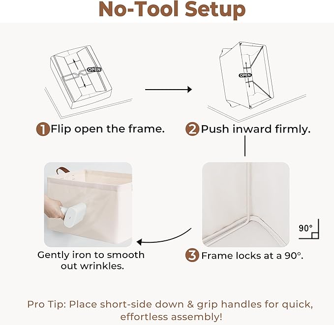 StorageWorks Fabric Storage Bins, Large Storage Baskets for Shelves, Closet Organizers and Storage Bins with Metal Frame, Handles, Natural Color, 2-Pack