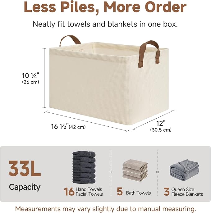 StorageWorks Storage Bins, Shelves Baskets for Organizing, Large Fabric Closet Organizers with Handles, Metal Frame, Beige（Texture）, 2-Pack