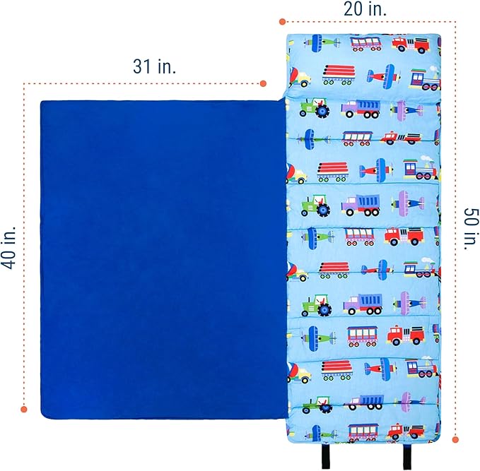 Wildkin Kids Original Nap Mat – Cozy Kids Sleep Mat with Pillow, Ideal for School & Travel - Trains, Planes, and Trucks