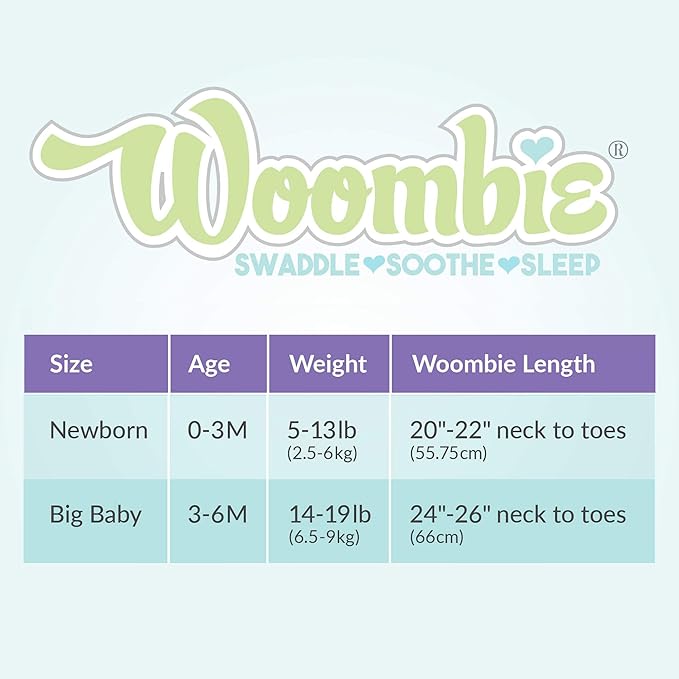 Woombie Original Baby Swaddling Blanket - Soothing, Cotton Zippered Swaddle - Wearable Newborn Blanket, Mint Alphabet, 14-19 lbs