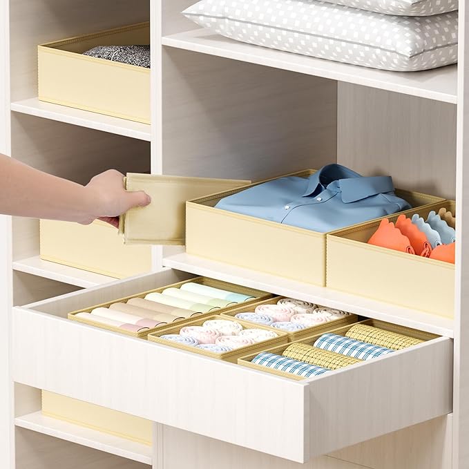 DIMJ Drawer Organizer Clothes - 18 Pack Closet Drawer Organizer Bins for Baby Clothes Storage, Fabric Dresser Organizer for Nursery Bedroom, Foldable Small Drawer Dividers for Underwear Socks