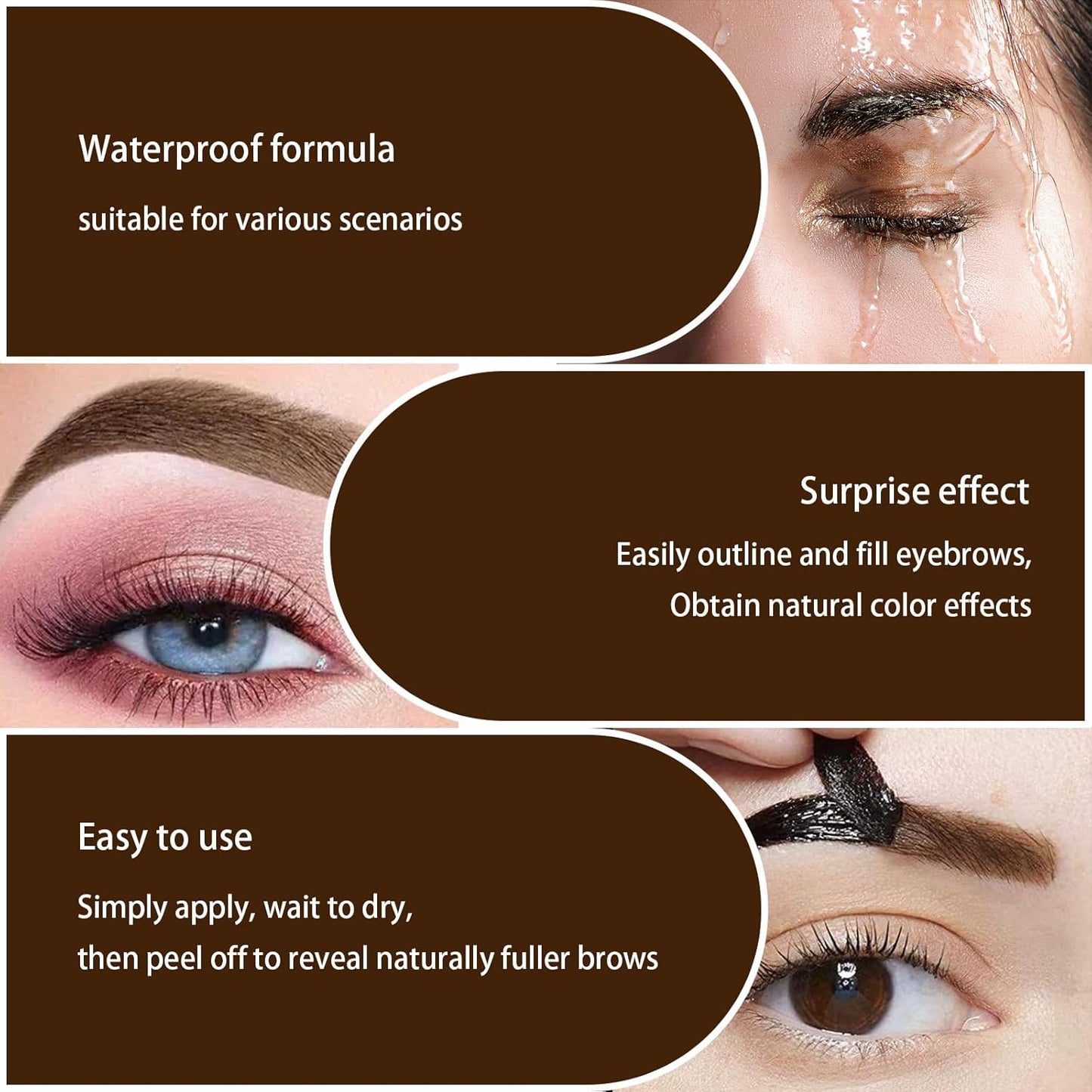 Easy Peel Off Eyebrow Gel Kit, Black Tattoo Brow Gel, Long-lasting Waterproof and Transfer for Women to Achieve Natural Fuller Brows, Suitable for All Skin Types