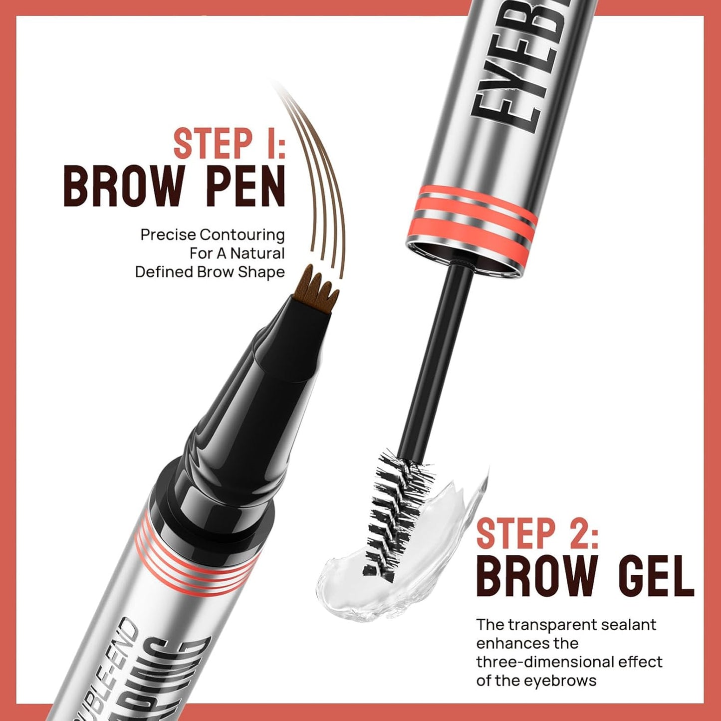 4-Fork Tip Microblading Eyebrow Pen With Brow Gel - 2-in-1 Waterproof Eyebrow Pencil, Long-Lasting Natural Hair-Like Brows, Smudge-Proof & Easy to Use (With Brow Gel 02#Dark Brown)