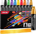 10 Colors Jumbo Acrylic Paint Markers (2 Metallic), 15mm Extra Large Felt Tip Thick Paint Pens for Rock, Wood, Ceramic, Glass, Canvas, Eggs,Pumpkins, Poster Painting Vibrant, Long Lasting Art Supplies
