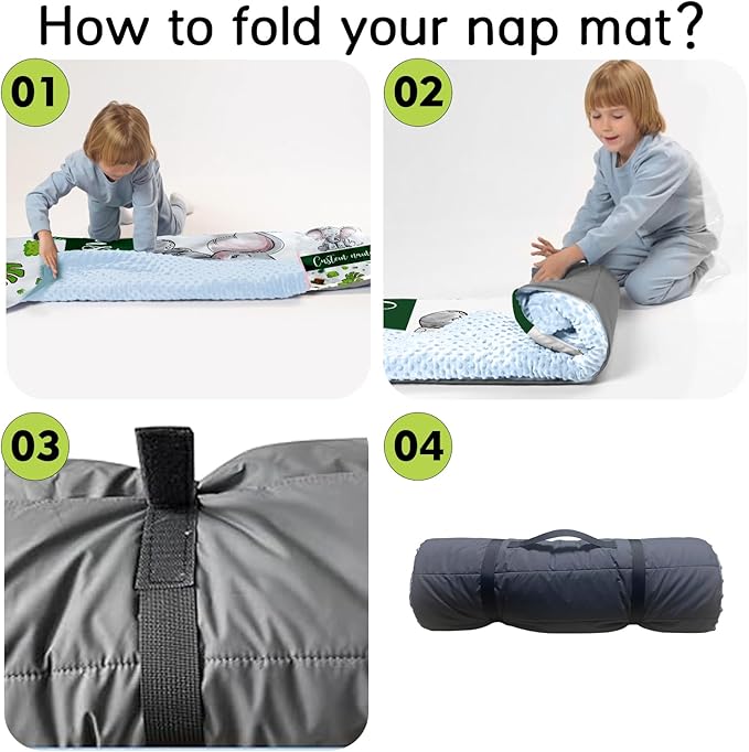 Personalized Toddler Nap Mats for Preschool, Custom Name Kids Sleeping Bag for Daycare, Roll Up Sleeping Mat with Removable Pillow and Soft Dot Minky Blanke for Boys Camping Travel