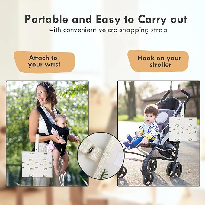 Portable Diaper Changing Pad for Baby - Waterproof Compact Changing Mat with Wrist Strap - Wipeable Travel Changing Pad for Diaper Bag - Gifts for Baby Shower by PHOEBUS BABY(Ivory Fox)