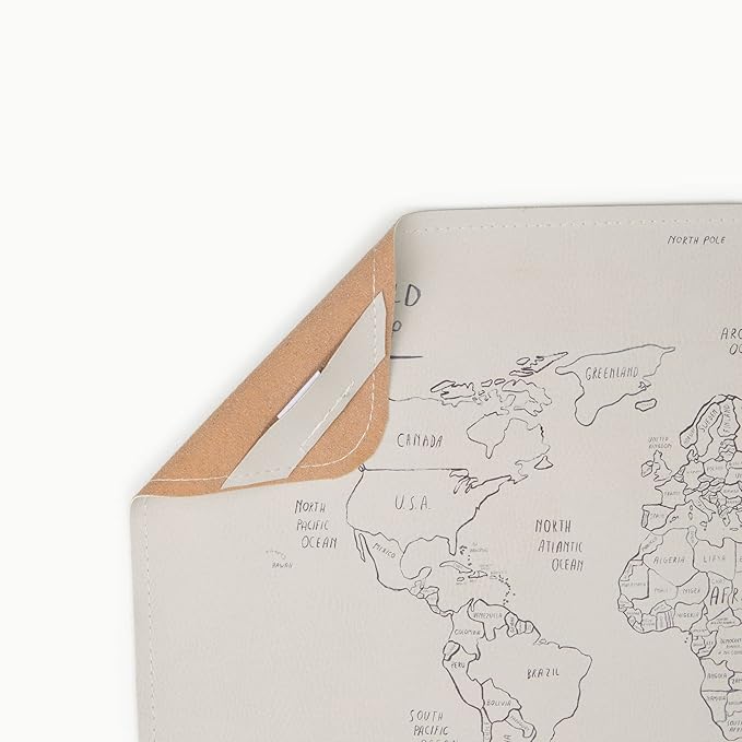 Gathre Wipeable Baby Changing Mat, Made of Premium, Soft, Water-Resistant Vegan Leather, Foldable Playmat for Babies, Home Nursery or Travel Use - World Map