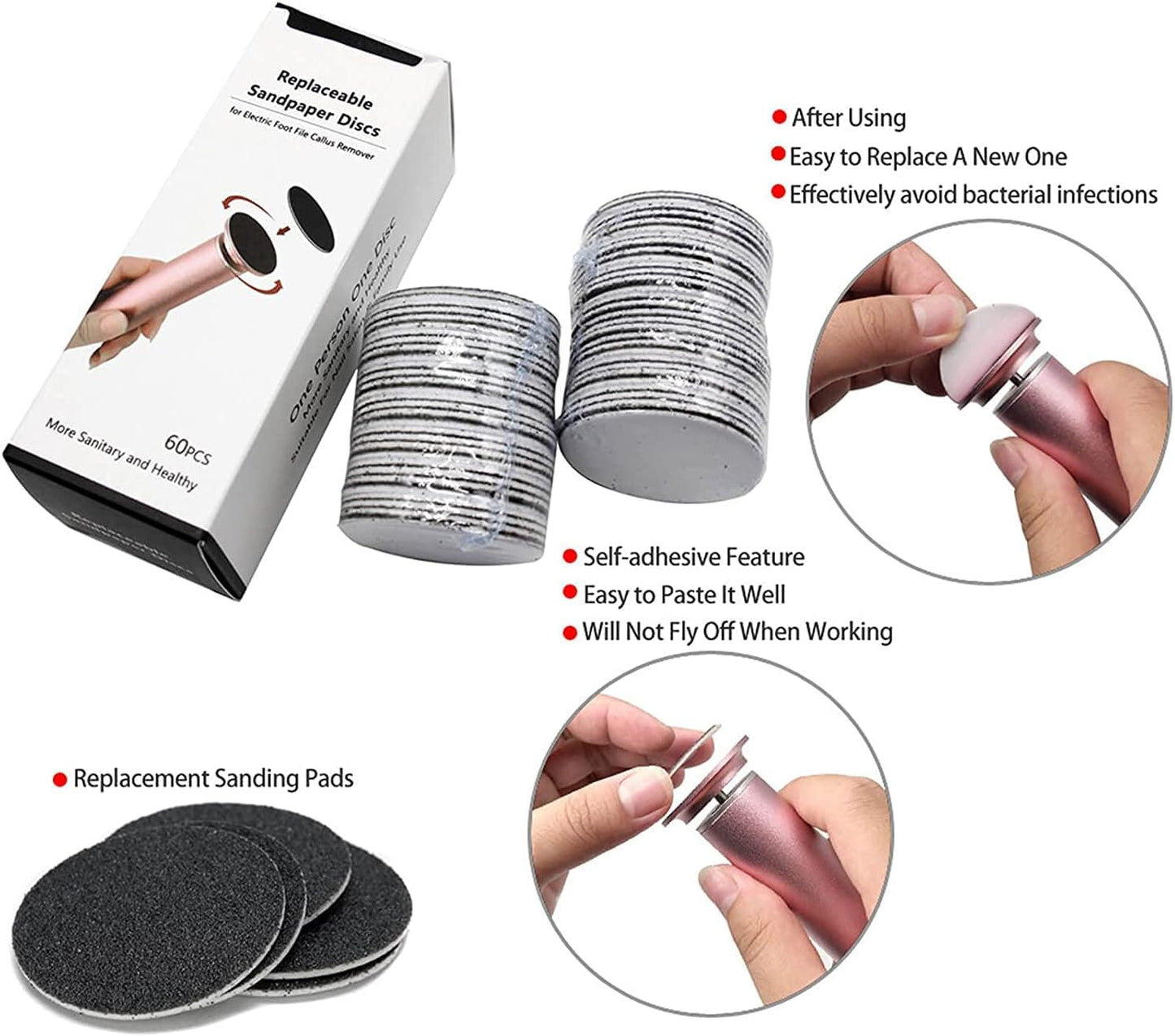 120pcs Replaceable Sandpaper Refill Discs for Electric Foot File Callus Remover Dead Skin Removal (60pcs Rough 60 Grit, 60pcs Smooth 100 Grit)