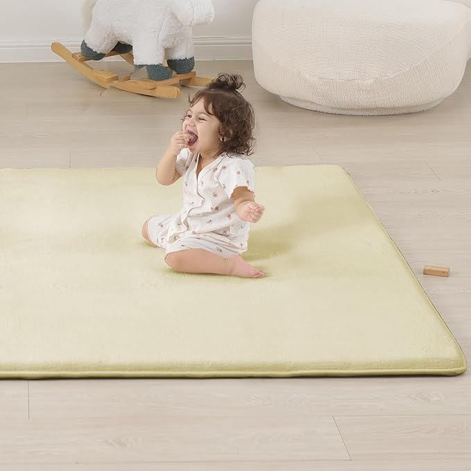 1.3" Thick Baby Floor Play Mat 50x50, Basic Padded Foam Mat for Tummy Time Crawling, Non Slip Cushioned for Babies Toddlers Infants Kids (Cream)