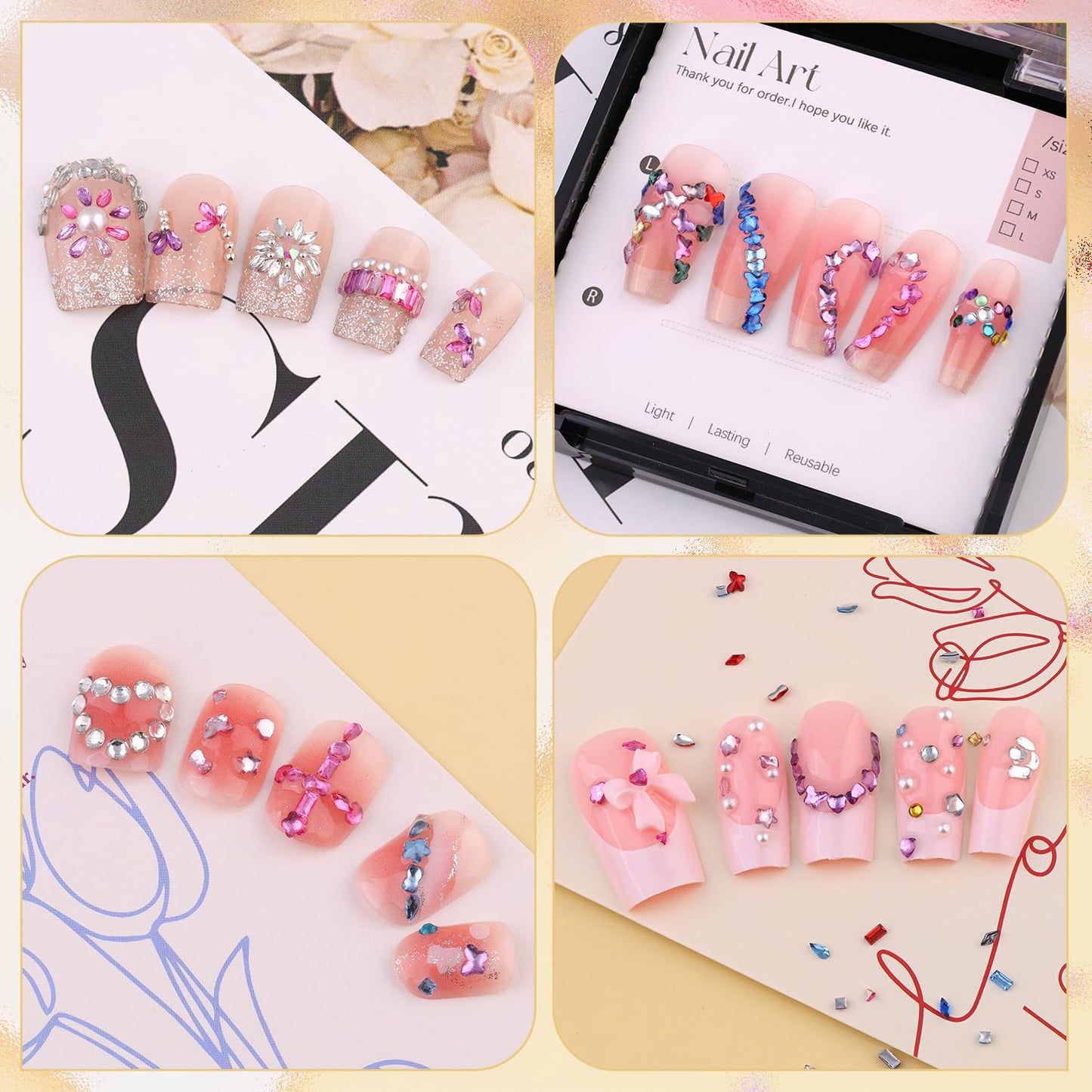 4700 PCS Muliti-Shape Colorful Rhinestones for Nail Art, 1.2-3 MM Resin Flatback Bedazzling Gems Mini Flower Bow Heart Star Butterfly, Kawaii Women Rhinestone Kit with Tweezers and Pickup Pencil