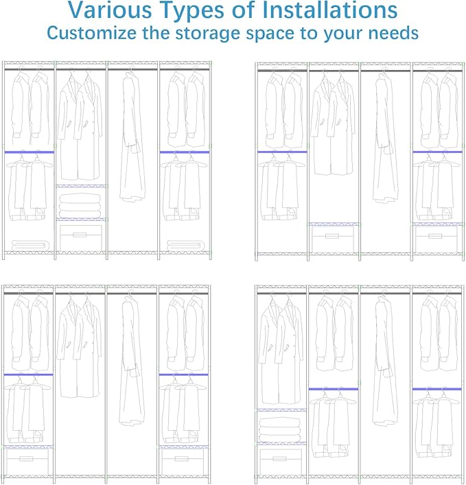 VIPEK V40C Covered Clothes Rack Heavy Duty Clothing Rack with Cover, Custom Freestanding Closet Portable Wardrobe Closet for Bedroom, Large Black Coset Rack with Grey Oxford Fabric Cover