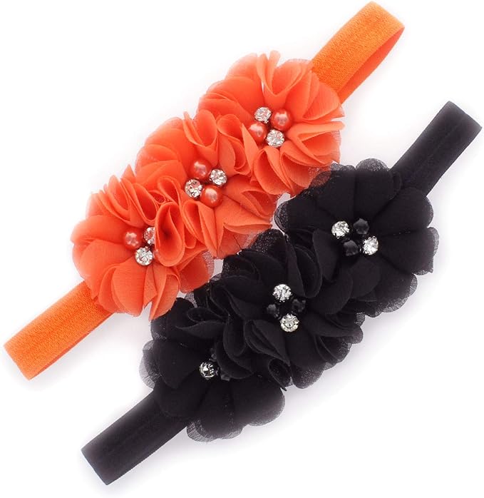 My Lello Flower Headbands Baby - Girls - Toddler Fabric Beaded Stretchy Elastic Pair