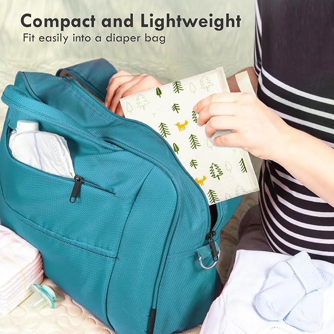 Portable Diaper Changing Pad for Baby - Waterproof Compact Changing Mat with Wrist Strap - Wipeable Travel Changing Pad for Diaper Bag - Gifts for Baby Shower by PHOEBUS BABY(Ivory Fox)