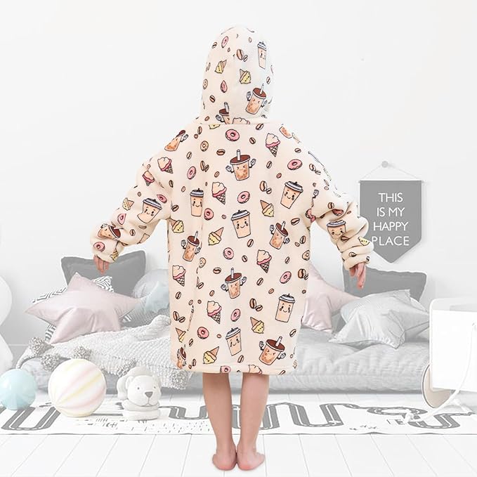 Fiosnow Milky Tea Blanket Hoodies for Kids Toddler 2-6YR Oversize Wearable Blanket Hoodies for Boys Girls Teens