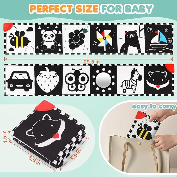 High Contrast Baby Toys for Newborn, Tummy Time Black and White Baby Toys for 0-6 Months, Soft Montessori Visual Stimulation Sensory Infant Book, Boy Girl Shower Gift Christmas Stocking Stuffers