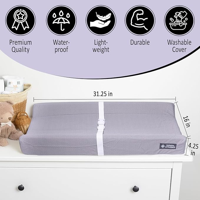 Baby Diaper Changing Pad Soft, Waterproof Changing Pad, Non-Slip Bottom, Safety Straps & Ergonomic Contoured Design - Wipeable Changing Pad Cover Standard Size (31.5"x16") Changing Tables & Dressers