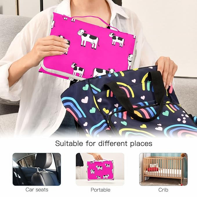 Cows Portable Changing Pad with Built-in Pillow, Waterproof Foldable Baby Diaper Changing Pads, Diaper Mat for Boys and Girls