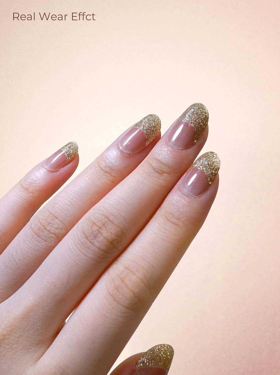 Pre Cured Gel Nail Strips - 44PCS Salon Quality Gel Nail Stickers - Long Lasting Polish Wraps for Women no UV Light Needed Easy Apply& Remove (Gold Haze）