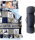 Personalized Toddler Nap Mats for Preschool, Custom Name Kids Sleeping Bag for Daycare, Roll Up Sleeping Mat with Removable Pillow and Soft Dot Minky Blanke for Boys Camping Travel