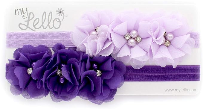 My Lello Flower Headbands Baby - Girls - Toddler Fabric Beaded Stretchy Elastic Pair