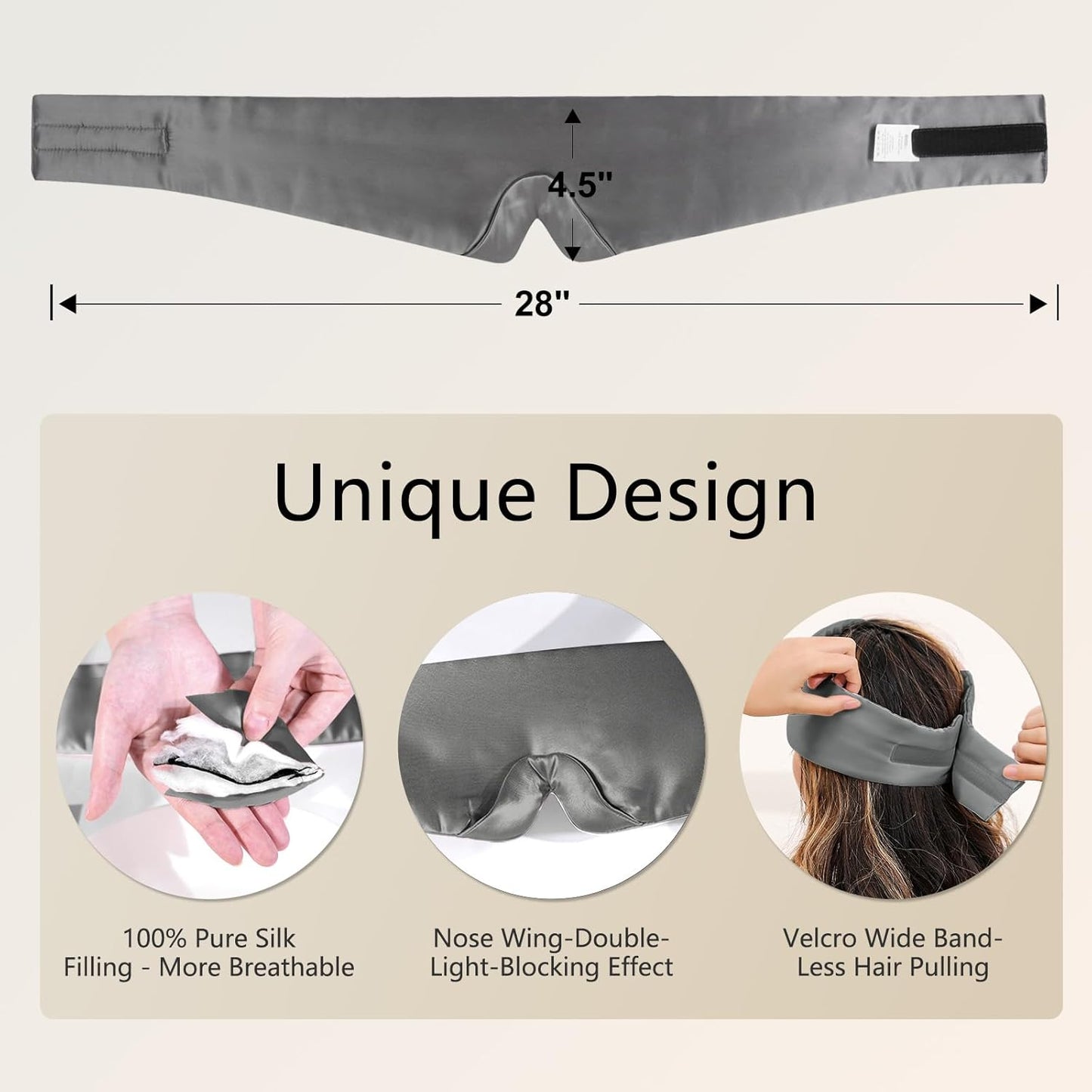 ZIMASILK 100% 22 Momme Mulberry Silk Sleep Mask - Full Silk Filled, Ultra-Soft & Breathable, Face-Hugging Blackout Eye Cover for Sleeping (Blackish Grey)