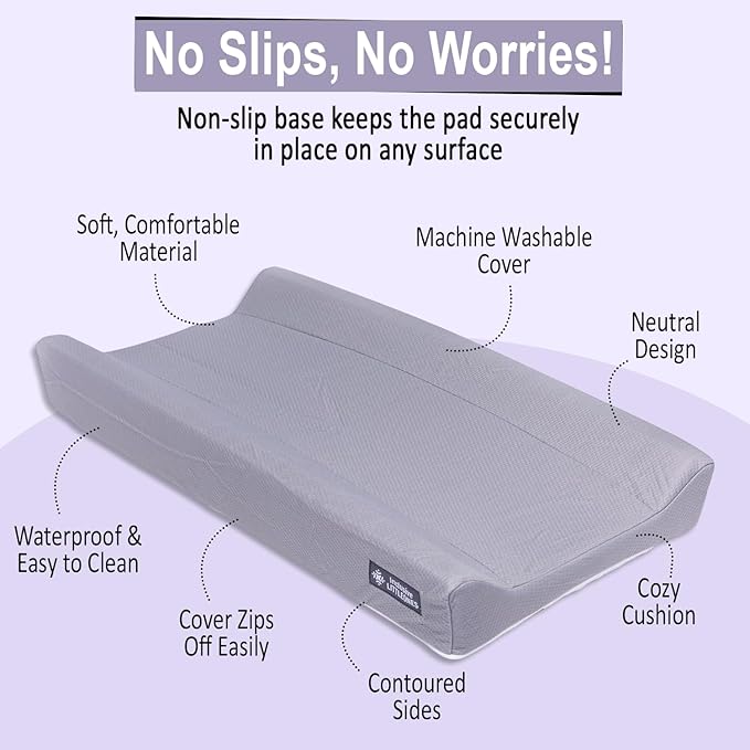Baby Diaper Changing Pad Soft, Waterproof Changing Pad, Non-Slip Bottom, Safety Straps & Ergonomic Contoured Design - Wipeable Changing Pad Cover Standard Size (31.5"x16") Changing Tables & Dressers