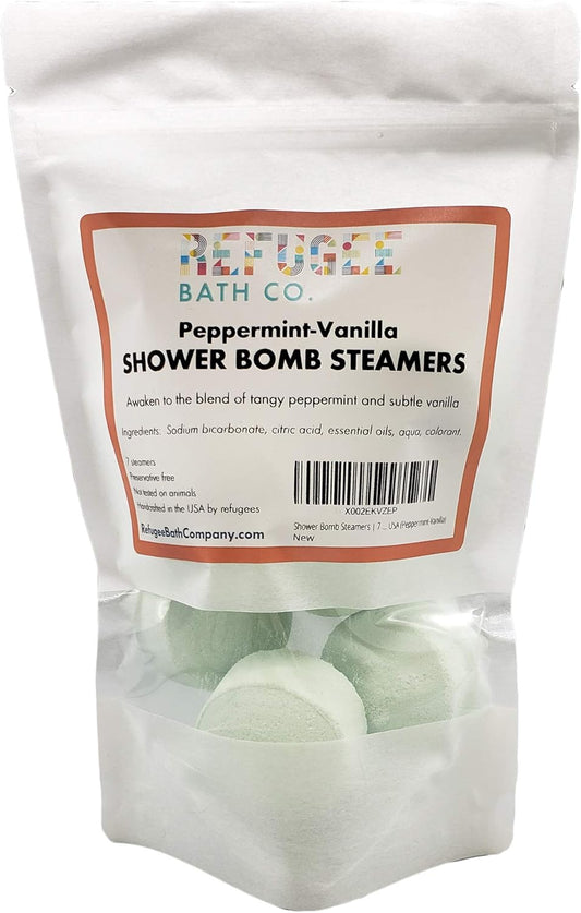 Shower Bomb Steamers | 7 Pack | Handmade in USA | Support Refugee Employment in USA (Peppermint-Vanilla)
