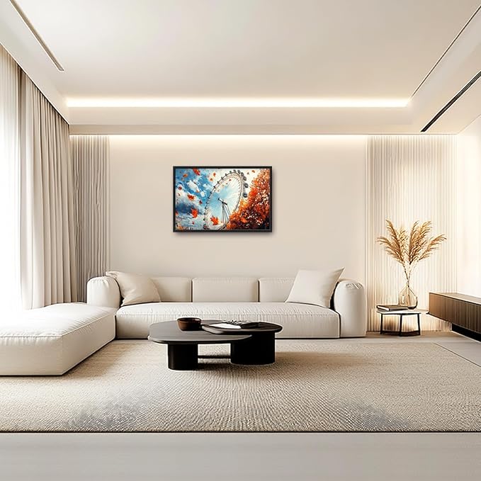 Olivine Large Fall Wall Art, London Eye Pictures Wall Decor, Fall London Painting, Autumn Canvas Prints, Framed Artwork for Bathroom Bedroom Living Room Office Home Decoration 36"x24"