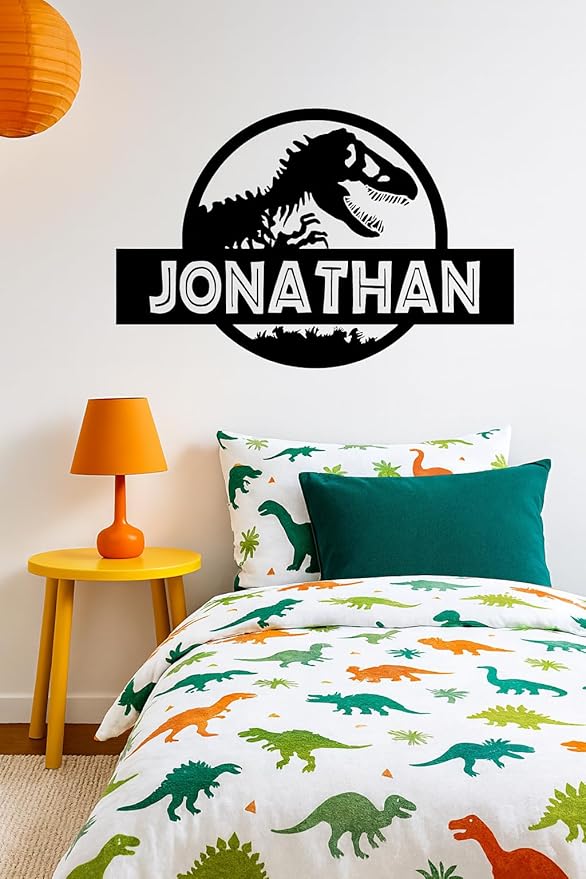 Personalized Dinosaur Name Wall Decal – Custom Kids Room Decor – Boys Bedroom Vinyl Sticker – Dino Theme Nursery Decoration – Removable Kids Wall Art