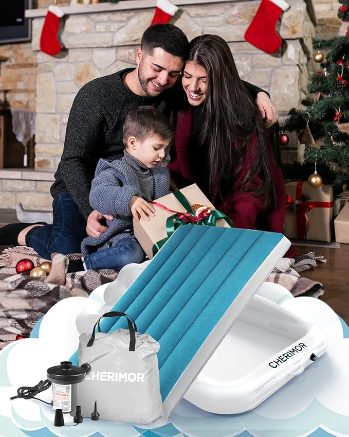 Toddler Air Mattress with Electric Pump, Inflatable Toddler Travel Bed with Safety Sides, Portable Kids Blow Up Mattress for Travel, Camping Grandma Sleepovers Playing Air Bed, Gift for Kids